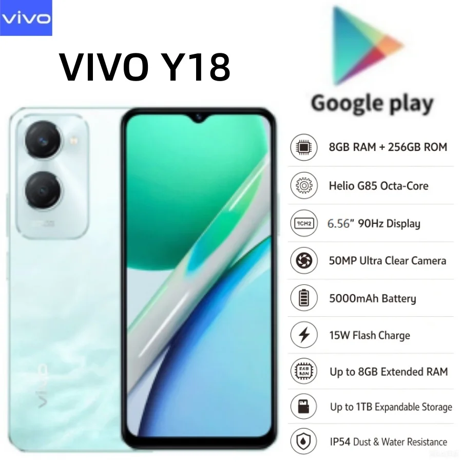 Hot Sale 2026 VIVO Y18 Global Unlocked Smartphone 8GB+256GB Large Storage 90Hz Refresh Rate Screen 5000mAh Big Battery