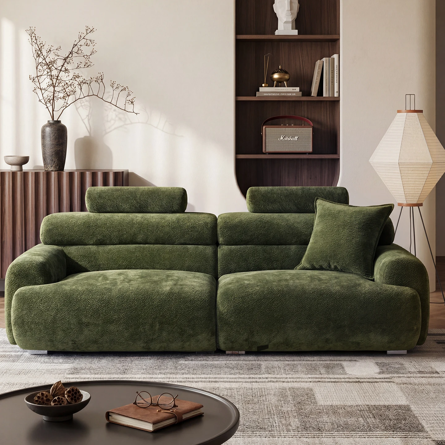 French Retro Valley Fabric Sofa Antique Removable and Washable Chenille New Dark Green