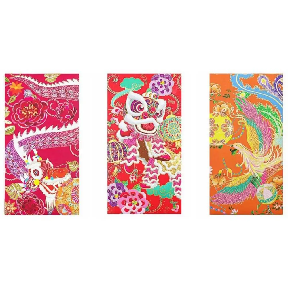 4Pcs/set Stationery Supplies Red Envelope Greeting Card Chinese Dragon Year Money Pocket Spring Festival Party Invitation