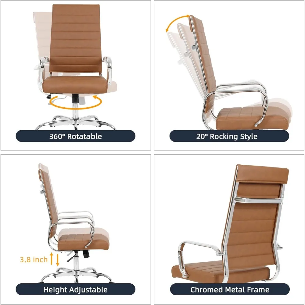 LANDSUN Home Office Chair High Back Executive Chair Ribbed Leather Computer Desk Chair with Armrests Soft Padded Adjustable Heig