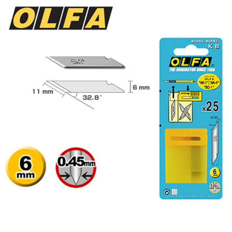 Japan Original Installation Import Olfa  Kb Kedao 6 mm Pen Knife Blades 25 Tablets 32.8 degrees