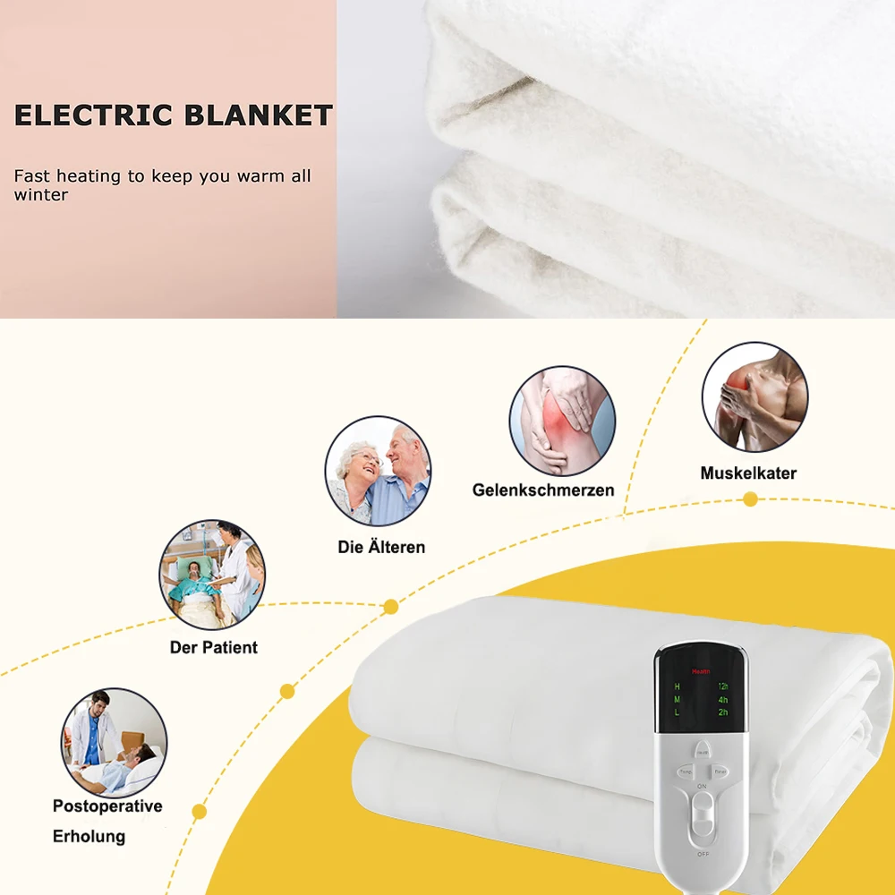 RUIANBAO Electric Blanket 220V Heated Blanket Timer Heated Pad Large Size 160*130cm Bed Warmer Soft Waterproof Thermal Mattress