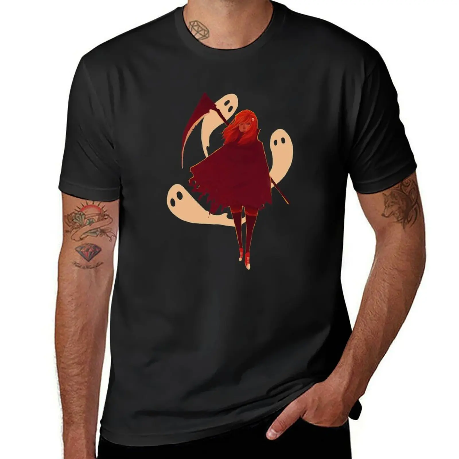 Reaper Girl in the Desert camiseta de entrenamiento para hombres, tops de talla grande, camisas de pesas gruesas