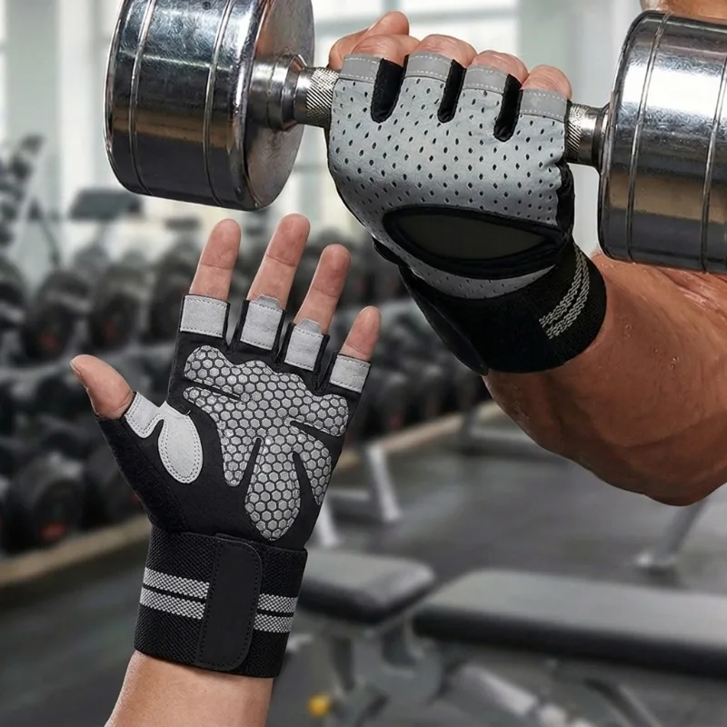 

Men’s Fitness Gloves Anti-Cocoon Protect Wrist Integrated Equipment Training Half Finger Design Weight Breathable Gym Gloves