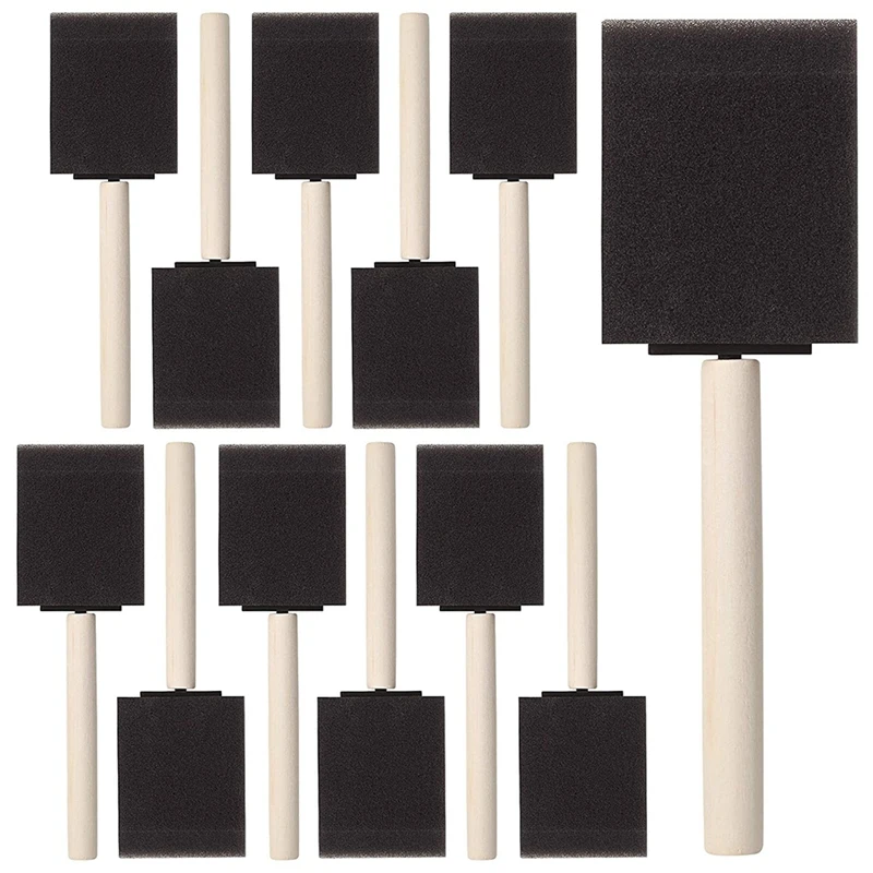50 szt. 2 Cal gąbka piankowa zestaw pędzli z drewna, świetnie nadaje się do akryli, plam, lakierów, rzemiosła, sztuki