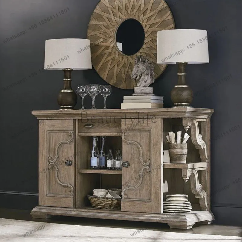 

French retro solid wood porch cabinet modern simple living room furniture carved dining side cabinet