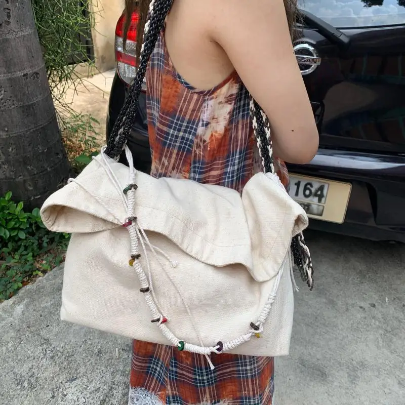 

2024 Fashion New Canvas Women's Bag From Japan And South Korea Simple And Casual Versatile Large Capacity Portable Shoulder Bag