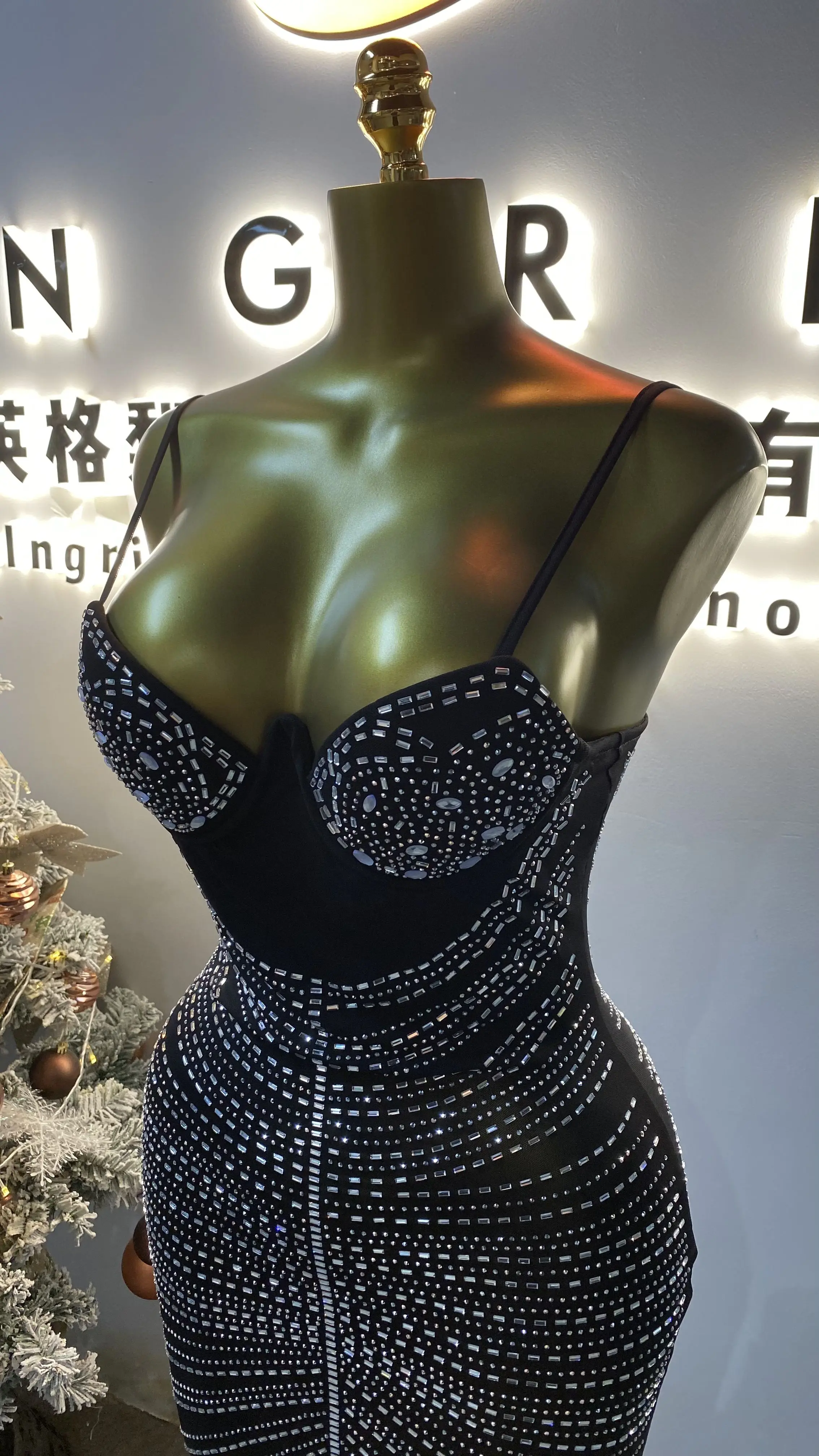 ثوب مسائي راقي من حجر الراين، فستان نسائي مطاطي مزين باللؤلؤ، درز خلفي، ثوب كرة عشاء فاخر-GZXX127