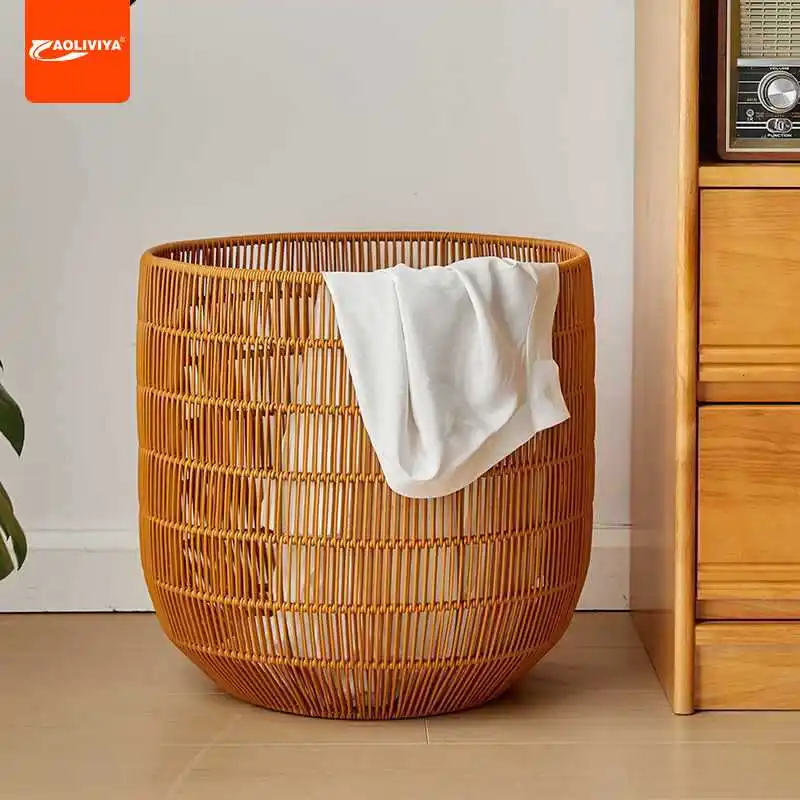 Aoliviya Linen Basket Bedroom Bathroom Laundry Basket Rattan Home Laundry Dirty Clothes Storage Basket Dirty Clothes Bask