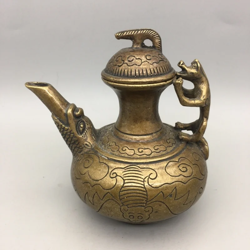 

Vintage Beast Handle Pot Pixiu Pot Teapot Wine Pot Water Pot Exquisite Craftsmanship Patina Rustic Style Antique Ornament Antiqu