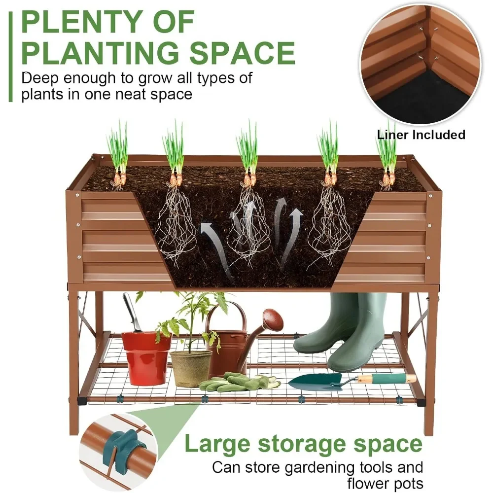 Fioriera Letto da giardino rialzato da 2,5 piedi, 43×20×30 pollici zincato rialzato con ripiano portaoggetti, rivestimento protettivo Frutta Verdura Fiori