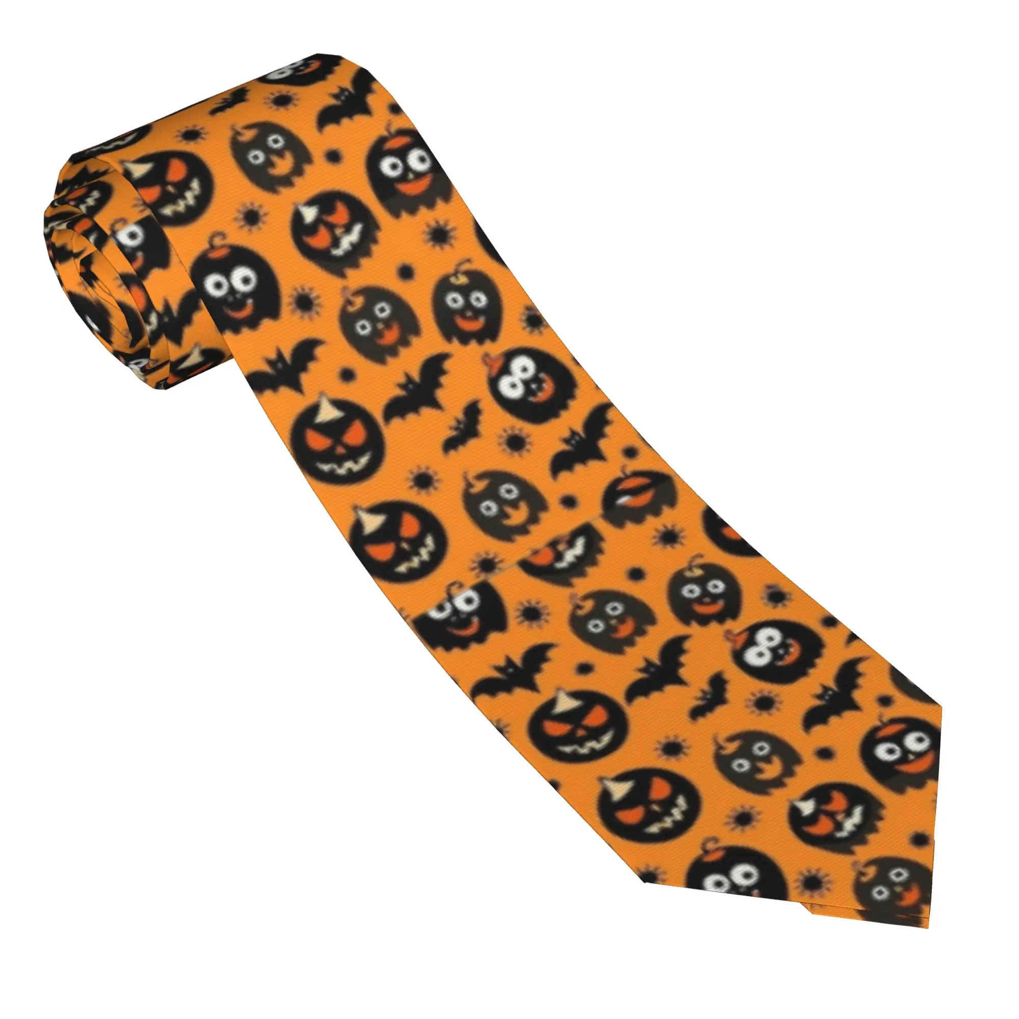 Retro Vintage Halloween Bat and Pumpkin Necktie Unisex 8 cm  Neck Tie for Men Slim Shirt Accessories Gravatas Wedding Office
