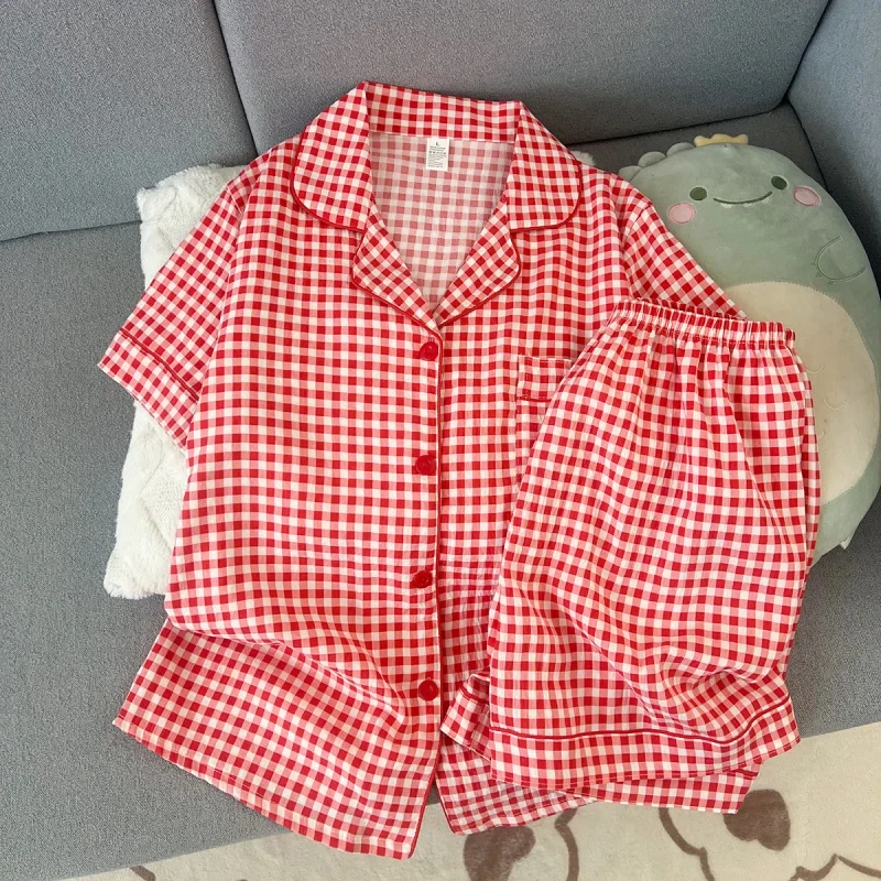 

Women Summer Lapel Open Front Pajama Set Short Sleeve Top Shorts, Sweet Ins Teen Loungewear, Casual Daily Outdoor Home Wear Suit