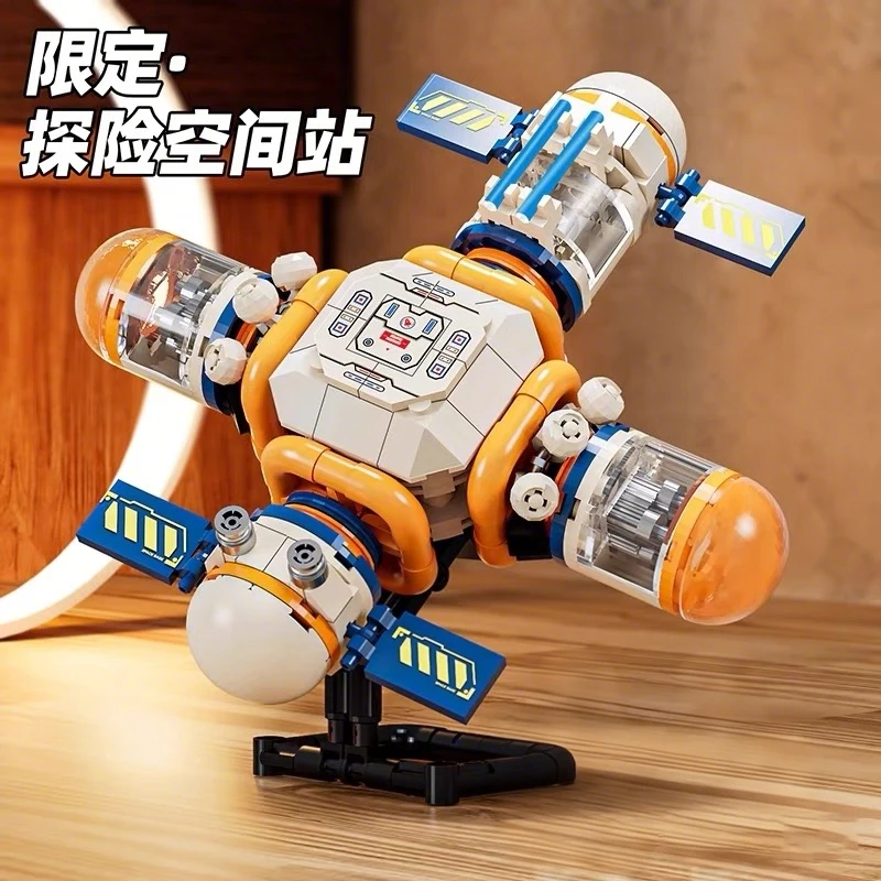 Bloques de construcción de ciudad espacial con estación espacial y modelo de cohete tripulado, juguetes de astronauta para niños y niñas, regalos de navidad