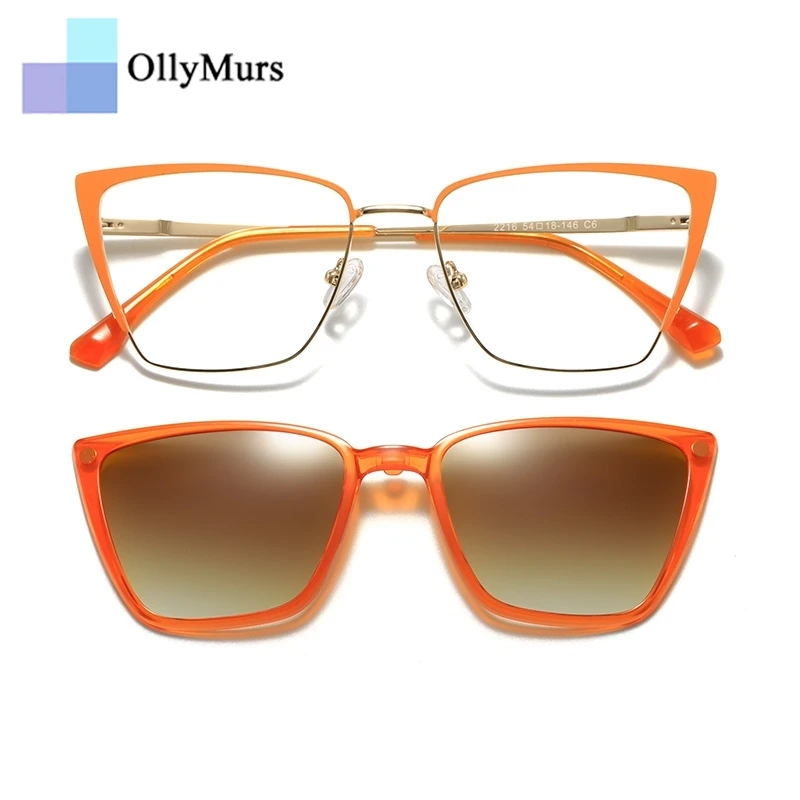 OLLYMURS موضة سبيكة عين القط شفط مغناطيسي ثنائي الغرض إطار نظارات نسائية وصفة طبية بصرية إطار نظارات 2216