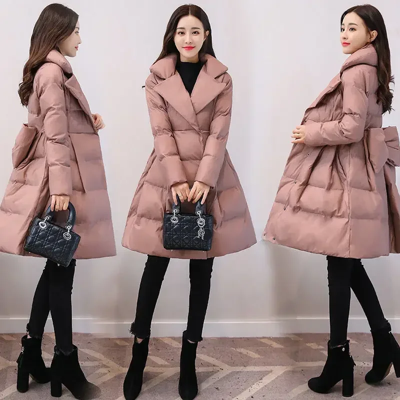 Ladies Winter Coat Women Large Skirt Hem Long Jacket Woman Casual Warm Outerwear Jackets Female Girls Black Clothes PA1037