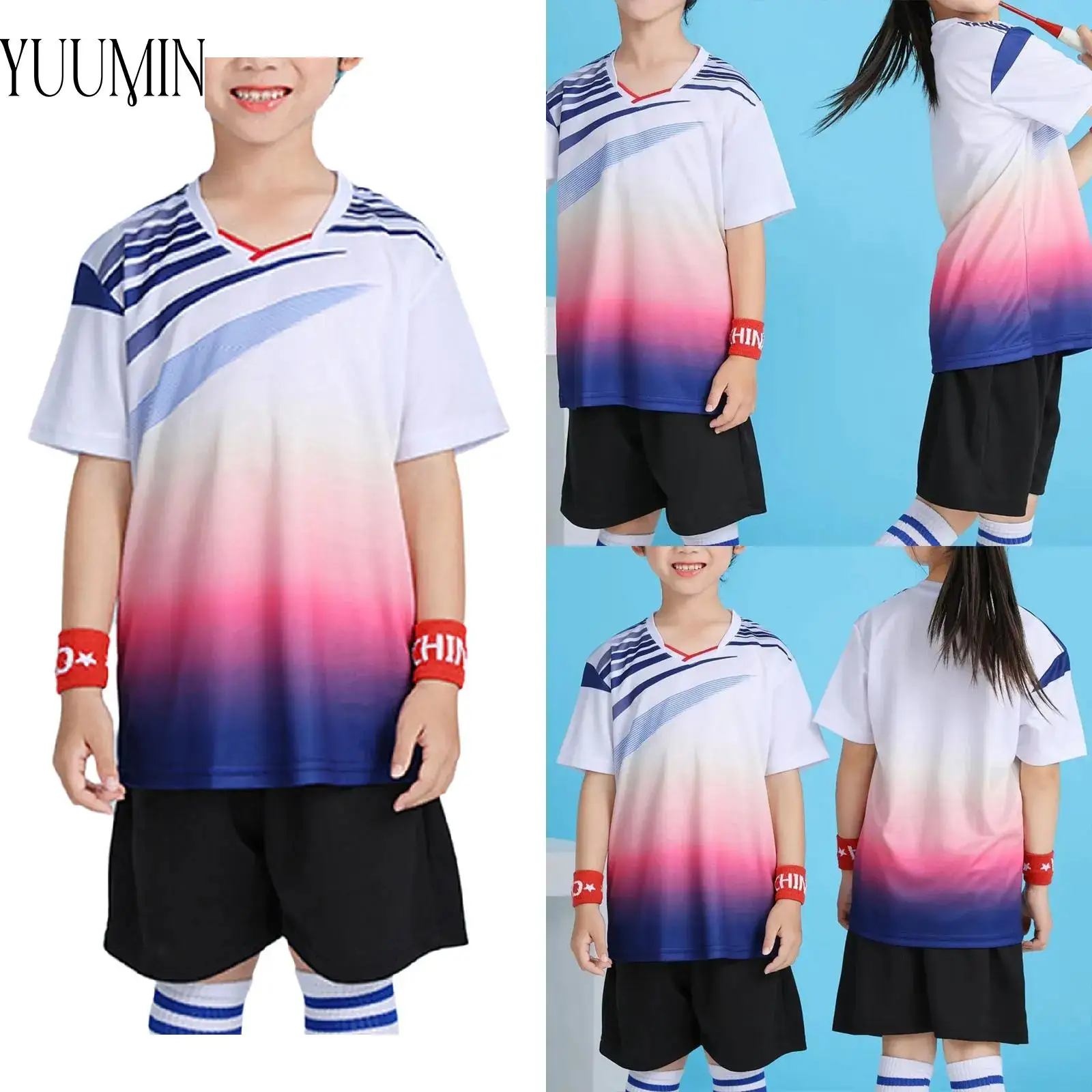 

Kids Boys 2-piece Sport Set Soccer Uniform Football Badminton Training Outfit V-Neck Short Sleeve T-shirt+Stretchy Shorts Outfit