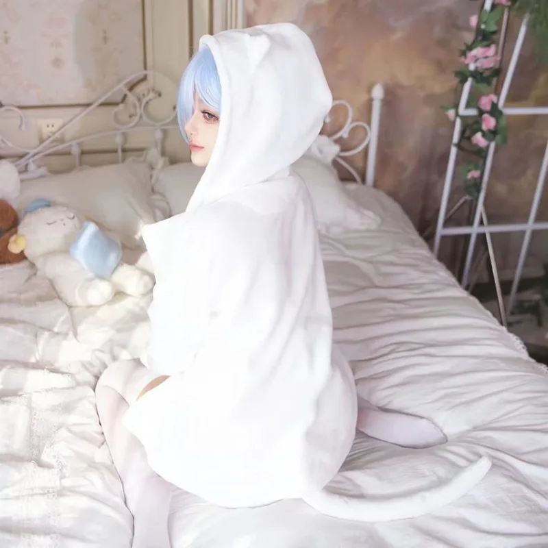 

Anime Rem Ram Cosplay Costume Sexy Lovely Cat Ear Pajamas Coat Shorts Suit Women Home Wear Halloween Party Roleplay Outfit