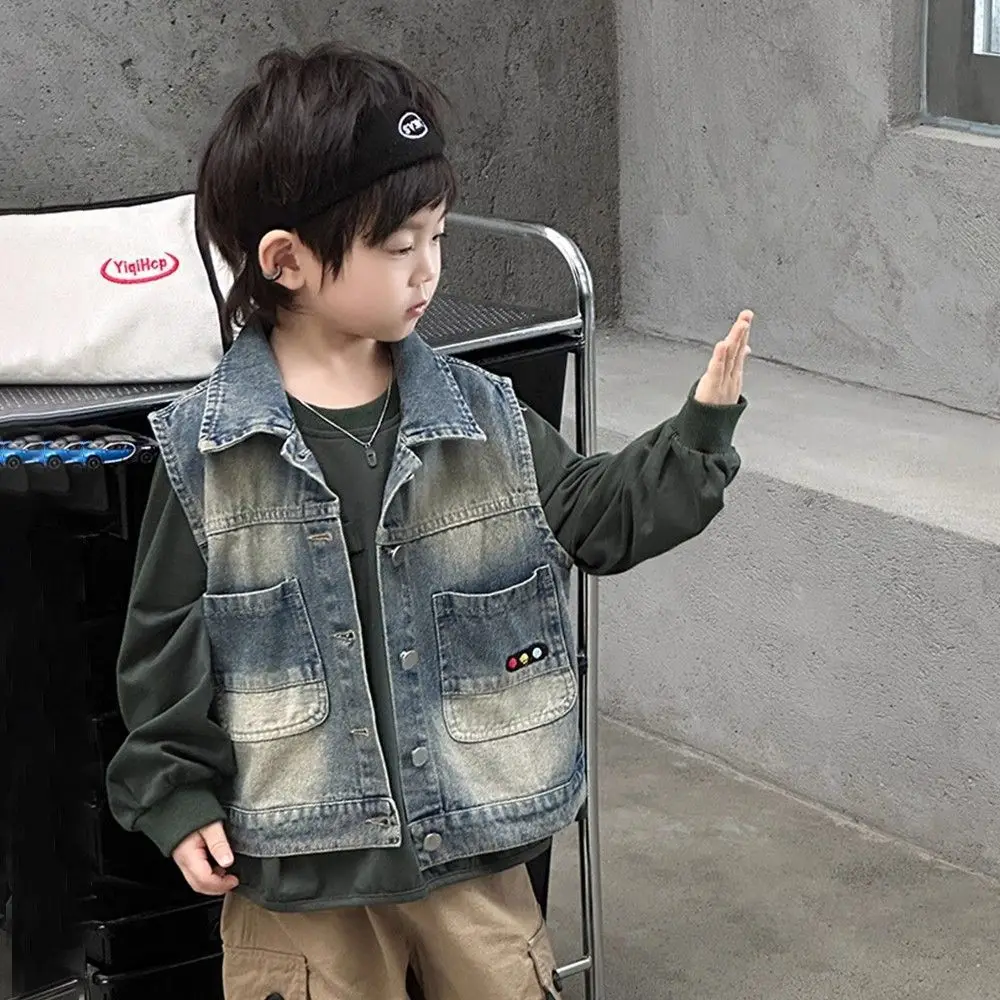 3-11Y Children's Denim Vests Coats Autumn Spring Traffic Lights Waistcoats for Boys Kid's Casual Outerwear Clothes H137-36