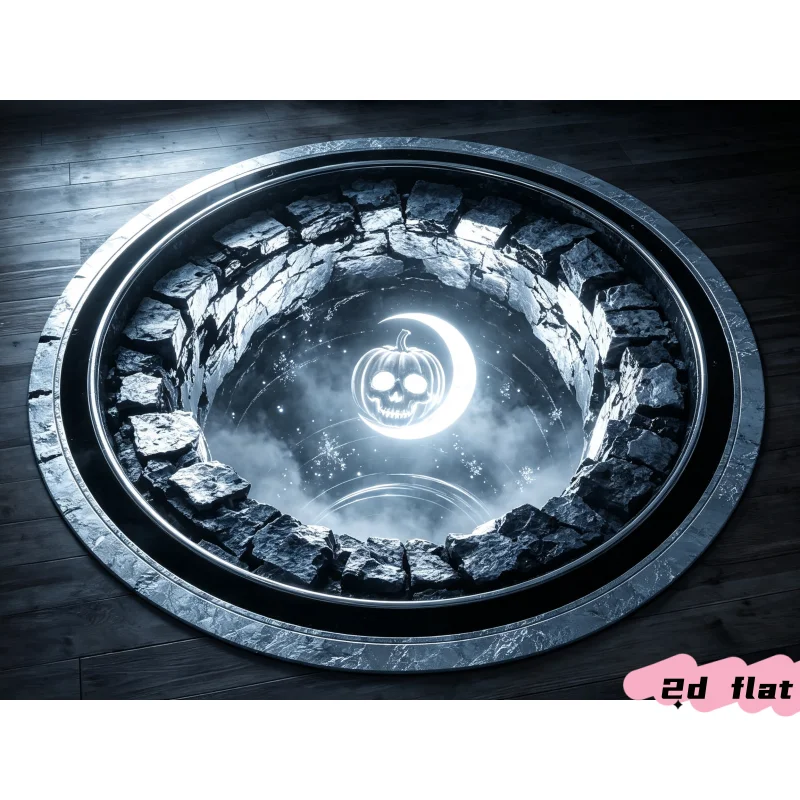 Round Halloween Area Rug 2D Vortex Illusion Ghost Bat Art Graphic Floor Rug for Living Room Bedroom Home Interior Decoration