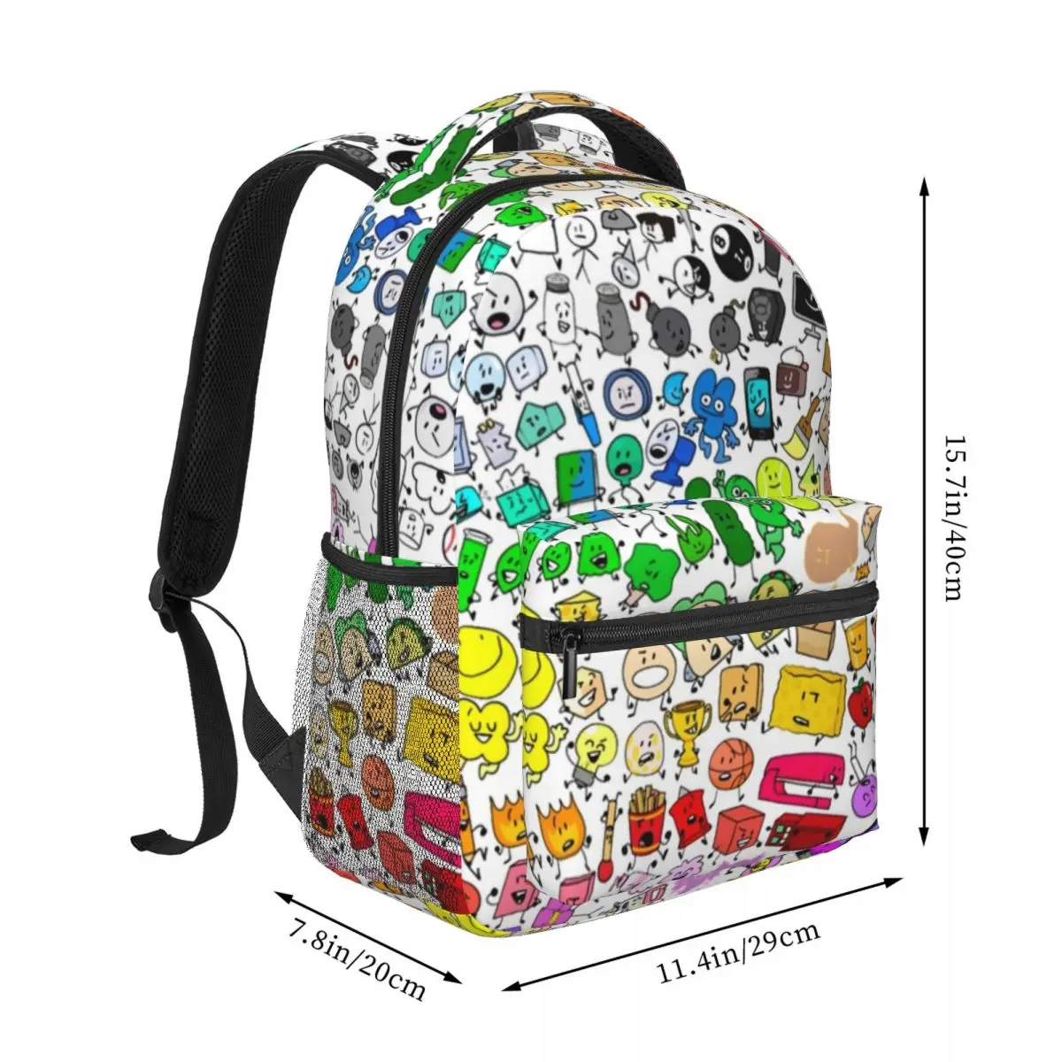 BFDI Inanimate Insanity Todos los personajes (Transparente) Mochila Estudiante Mochila para hombres Mujeres Laptop Bolsas de lona 16in