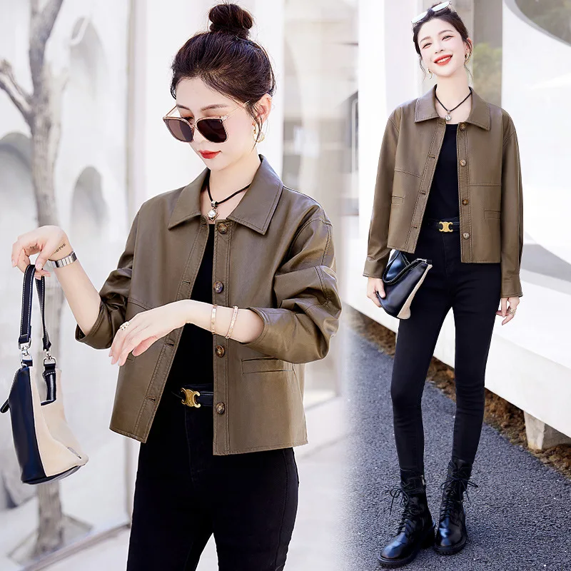 2024 Spring and Autumn New Style Small and Fashionable Foreigner Jacket Casual Short Sheepskin Coat for Women