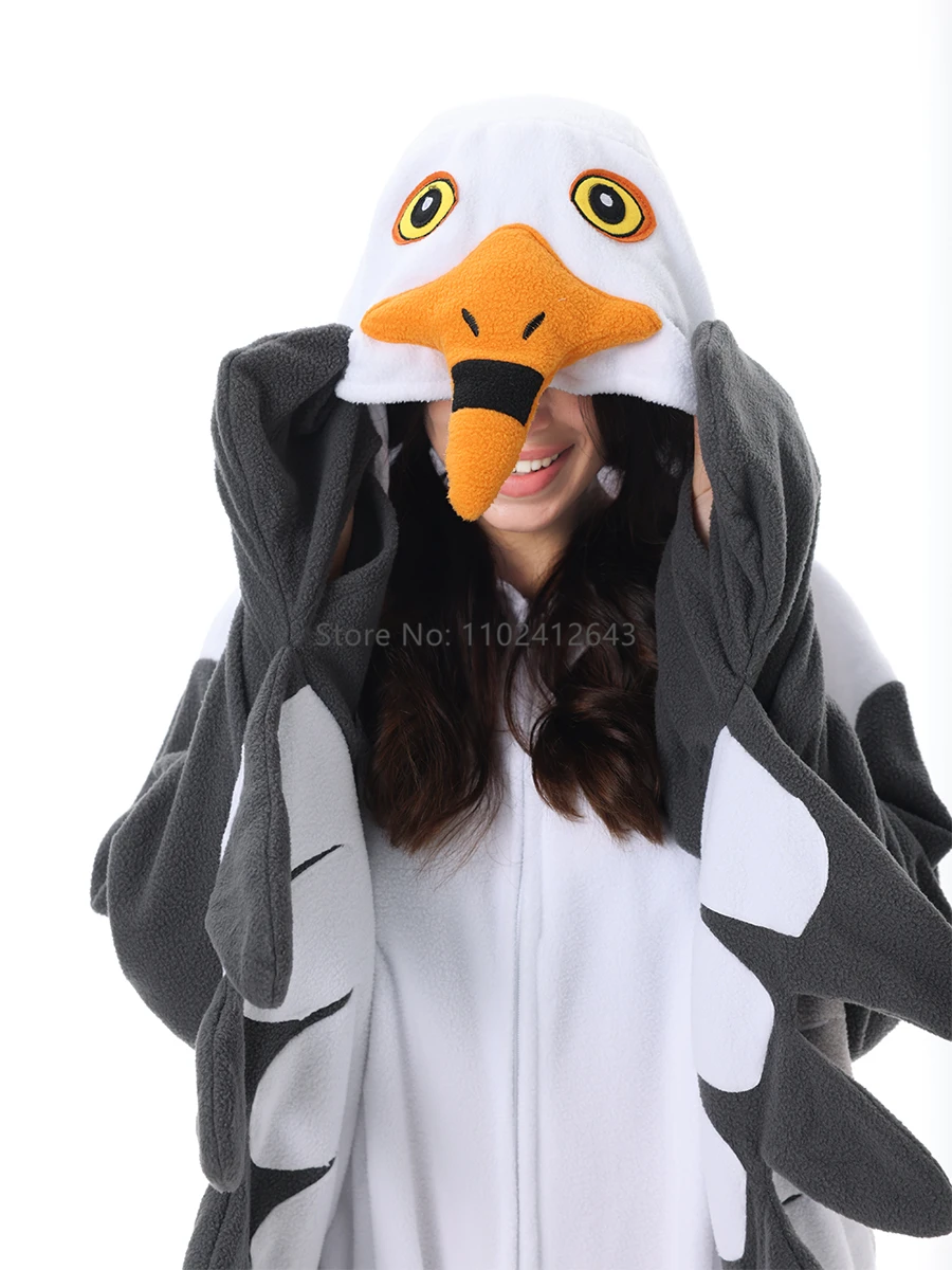 Adult Onesie Women Men Kigurumi Seagull Crow Pyjamas Animal Cartoon Pajama Homewear Halloween Cosplay Party Costume