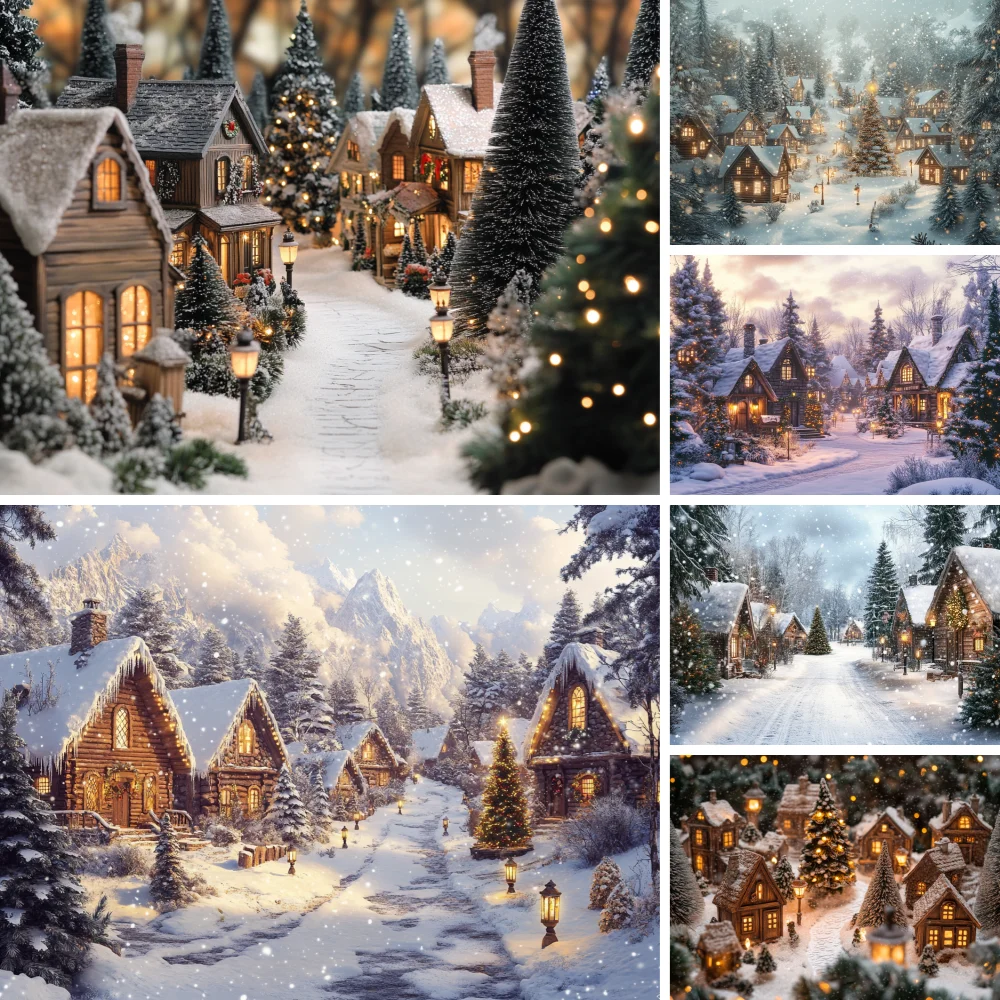 

Christmas Day Party Decoration Background Cloth Winter Christmas Town Snow Scene Tapestry Suitable for Home Outdoor