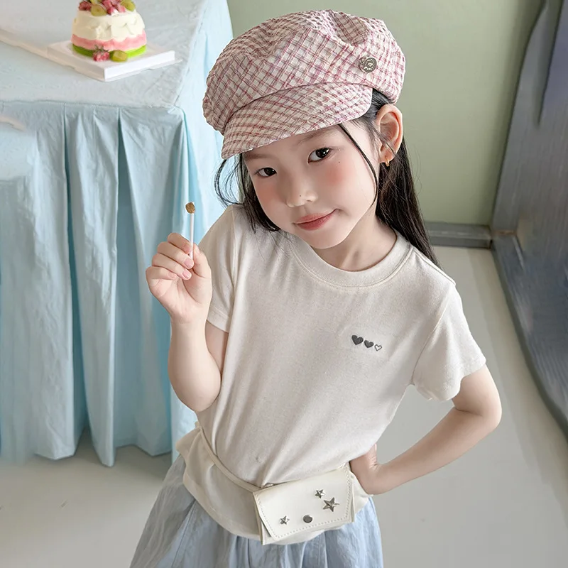 Girls Light Luxury Cool Feeling Soft and Smooth Short Sleeved Embroidered Heart T-shirt 2026 Summer New