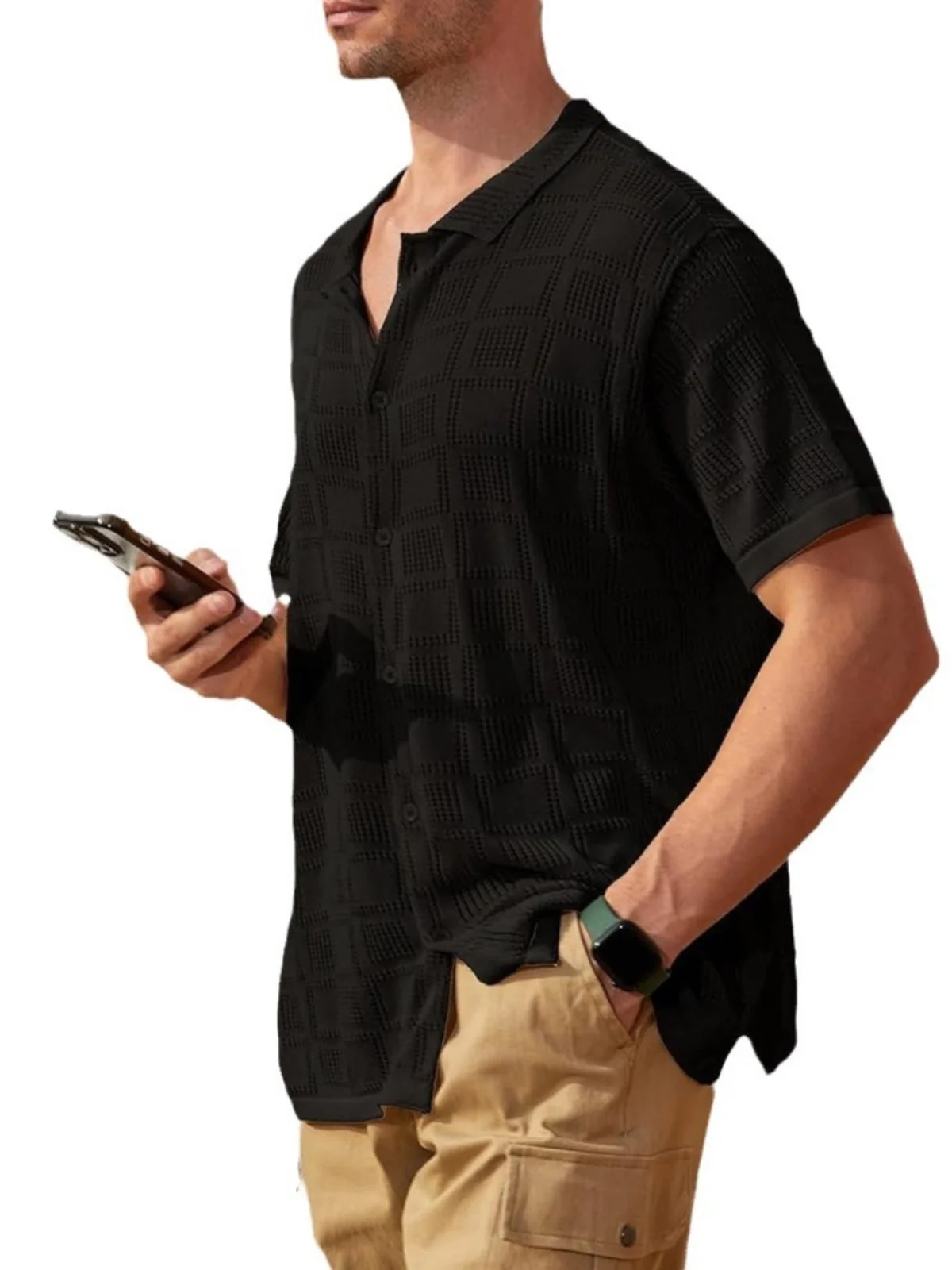 

Men's Breathable Hollow out ort Sve irt Summer Cool Sensation Thin Material Pure Color Special Wide Fit Casual irt