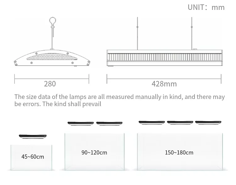 WEEK AQUA Aquatic Fish Tank Light APP Timing Dimming LED, Black and White Freshwater Headlight Panel, A430 PRO, 120W