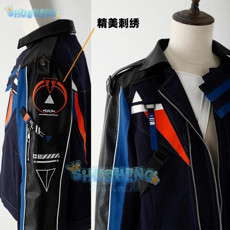 أزياء Love and Deepspace Caleb التأثيرية سترة طائرة سوداء قصيرة الشعر لحفلات الهالوين للنساء والرجال ملابس الكرنفال