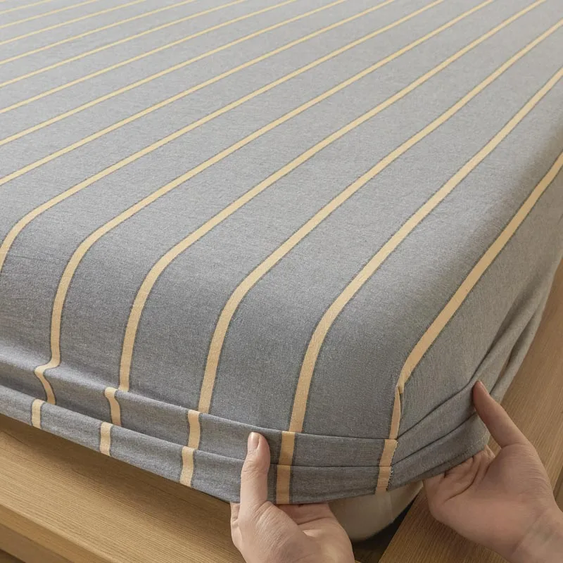 Bonenjoy 1pc Fitted Sheet Printed Bedsheet Yarn Dyed Bed Linen Home Mattress Protector Soft Sheets couvre lit (No Pillowcase)