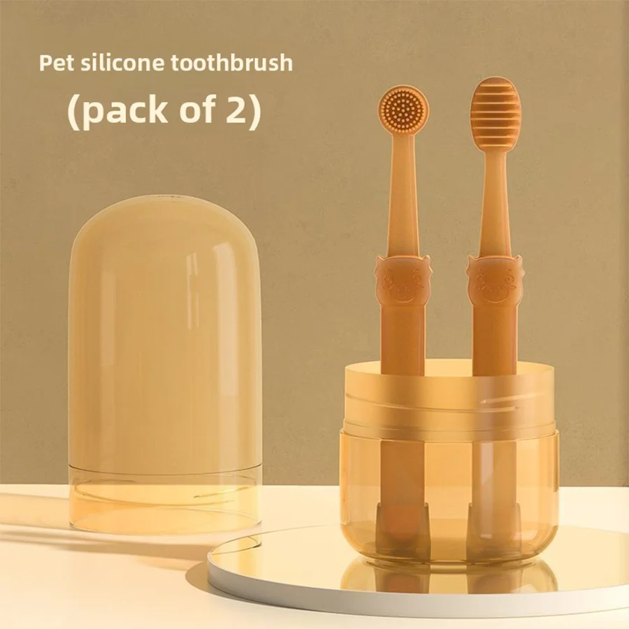 PETCLEAR 2pcs Silicone Pet Toothbrush Soft Dog Cat Oral Care Tongue Scraper Massage Multi-Angle Cleaning Brush for Pets