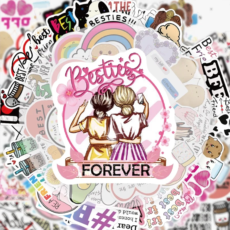 50 Pieces of Matte Friendship Vibrant Stickers, Various Styles Without Duplication, Suitable for Water Bottles, Laptops, Suitcases, Skateboards, Guitars, Party Decorations