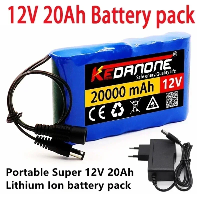 NEW Portable Super 12V 20000mah battery Rechargeable Lithium Ion battery pack capacity DC 12.6v 20Ah CCTV Cam Monitor + charger