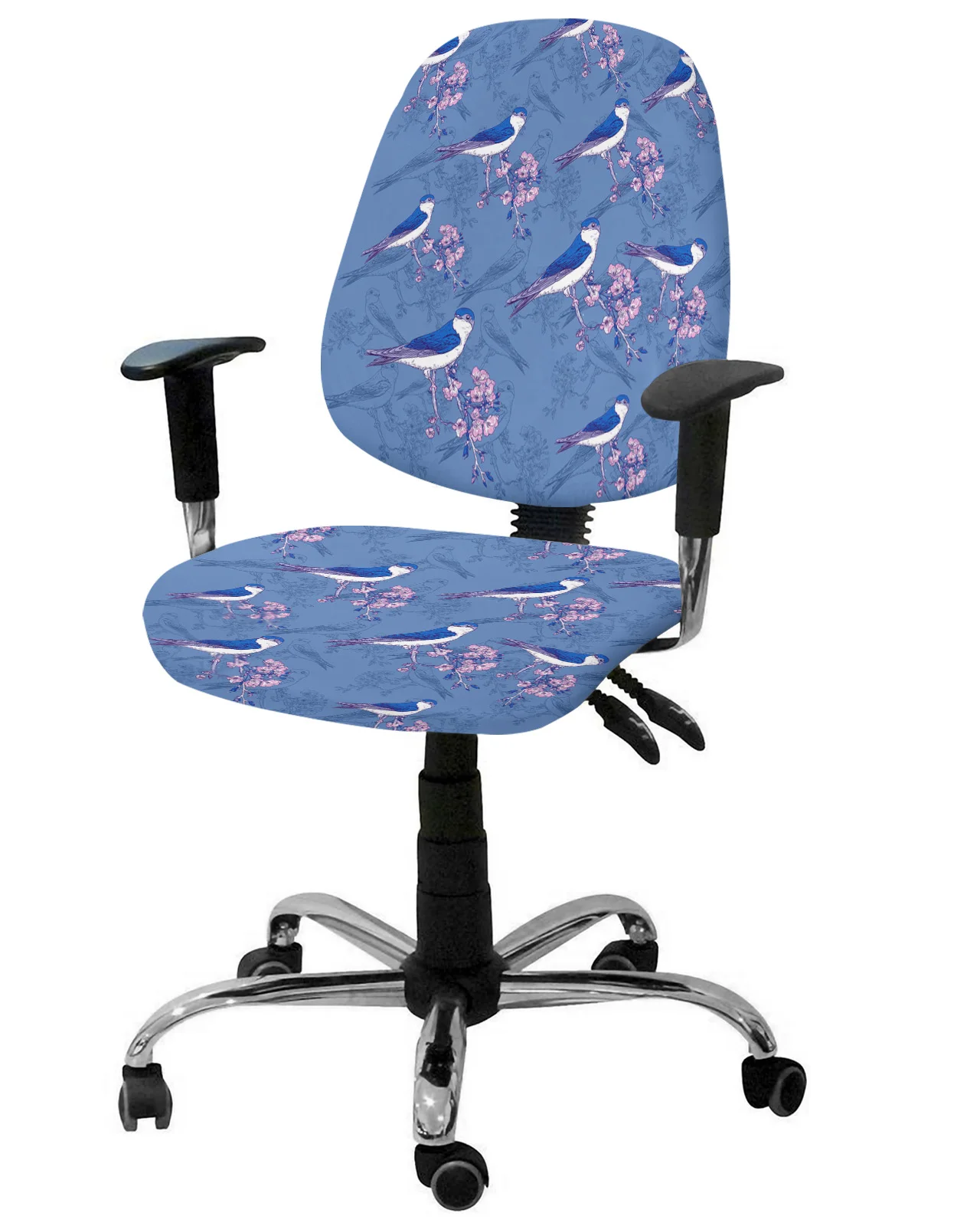 Birds On Plum Blossom Branches Elastic Armchair Computer Chair Cover Stretch Removable Office Chair Slipcover Split Seat Covers