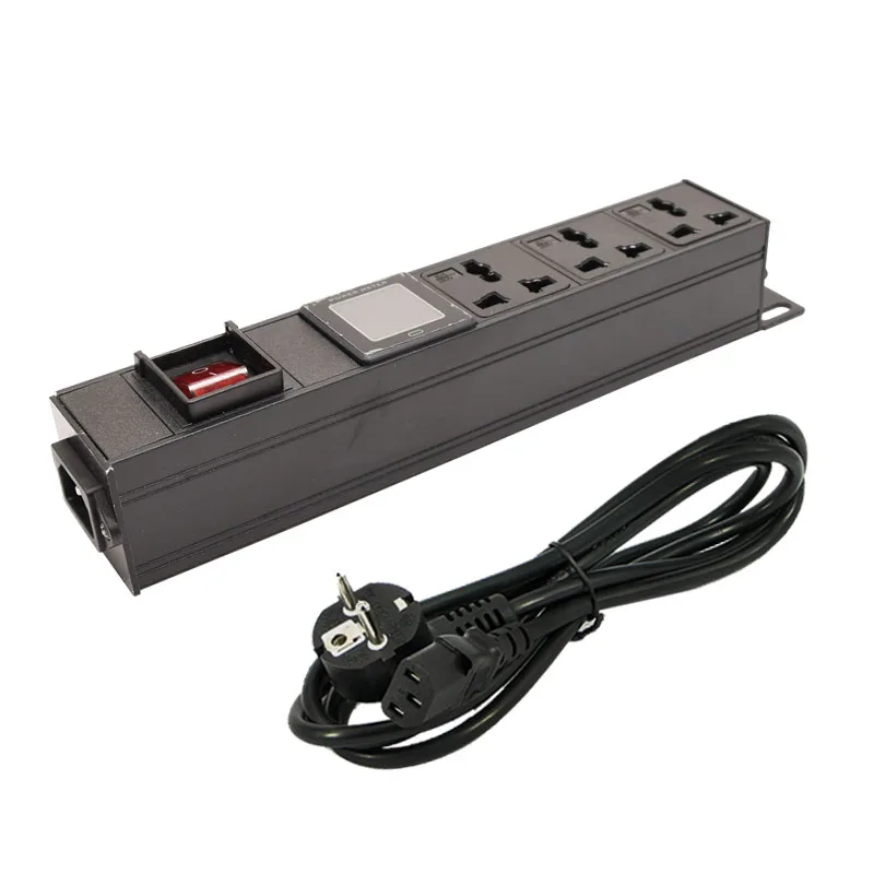 C14 Interface PDUPower Strip 10AUniversal output SOCKET Network Cabinet Rack 1U Aluminum Alloy 3 way With ammeter