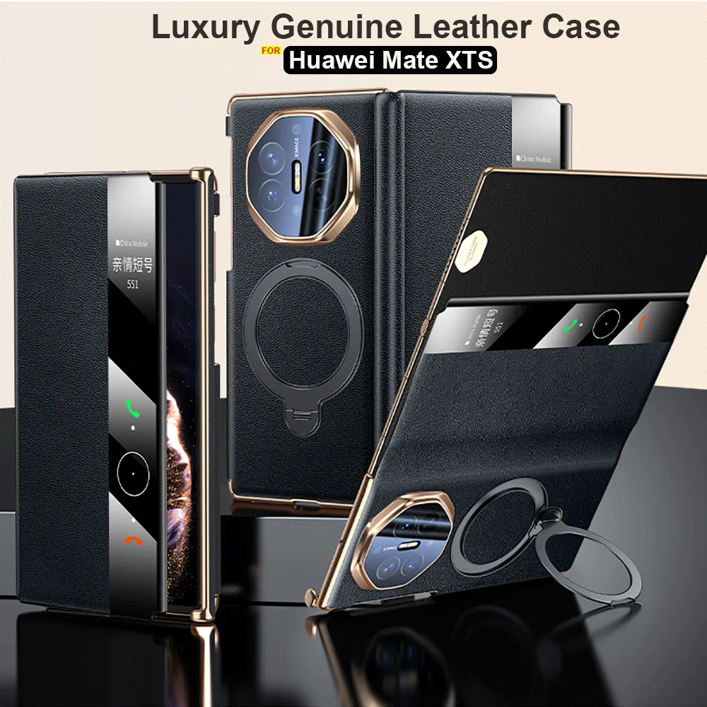 

Luxury Genuine Leather Flip Cover Hinge Protect View Windows For Mate XT Huawei Mate XTS ULTIMATE Case Bracket Coque Skin Funda