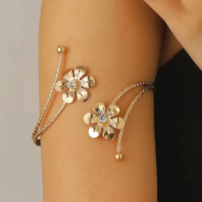 Bransoletka damska FTCY na ramię, mankiet z motylem i kwiatem, złota biżuteria w stylu boho