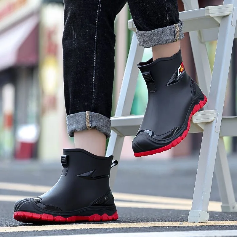 Workwear Style Outdoor Work Commuting Fishing Kitchen Anti Slip Waterproof Men's Flat Bottomed High-Quality Rubber Boots Rain Bo