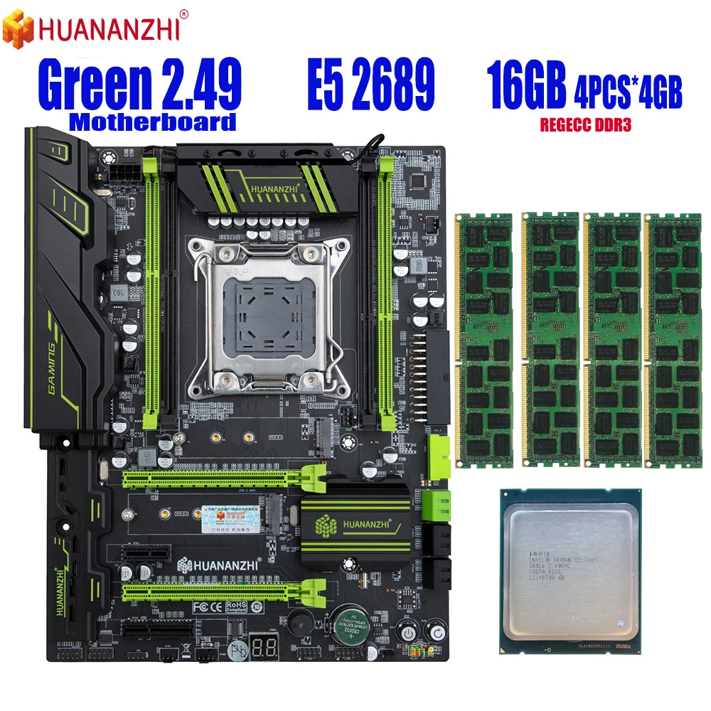 HUANANZHI GREEN 2.49 LGA2011 set scheda madre con Xeon E5 2689 4x4GB = 16GB 10600R 1333MHZ DDR3 ECC REG memory