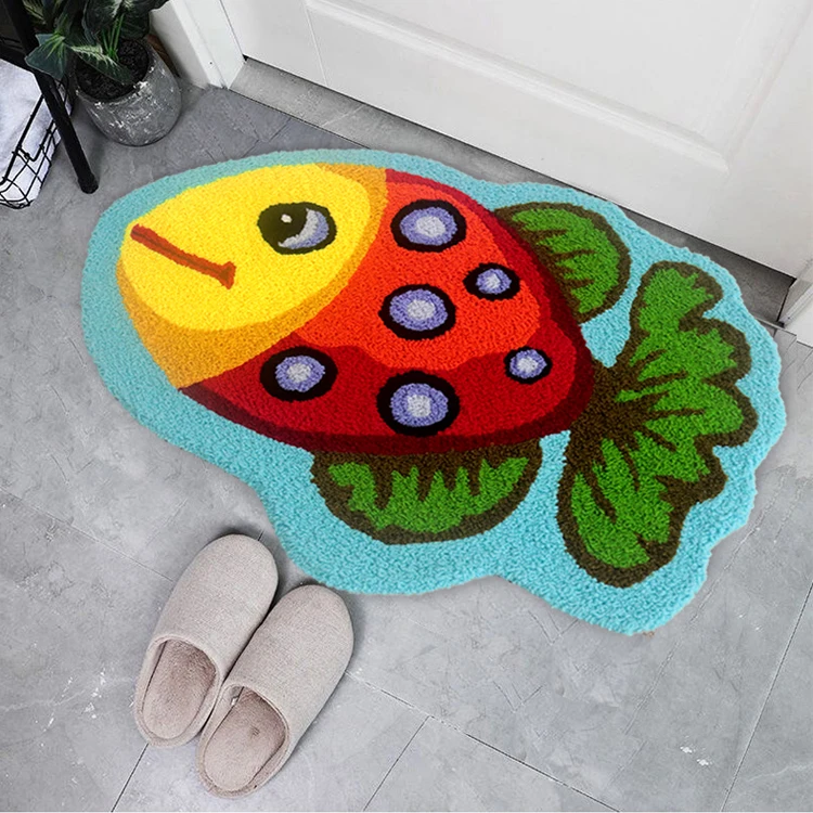 3d Cartoon Lucky Fish Shaped Rug for Bedroom Living Room Kitchen Household Entrance Balcony Carpet Non-Slip Floor Pad Doormat