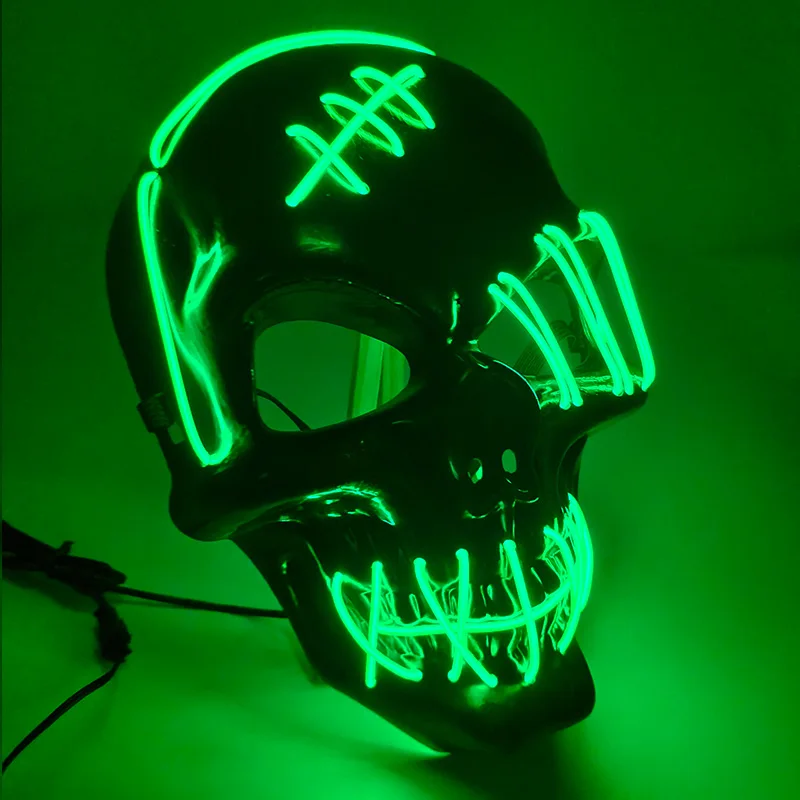 Scary Luminous LED Skull Mask Light Up Skeleton Head Mask Men Women Glow In Dark Neon Face Mask Cosplay Supplies