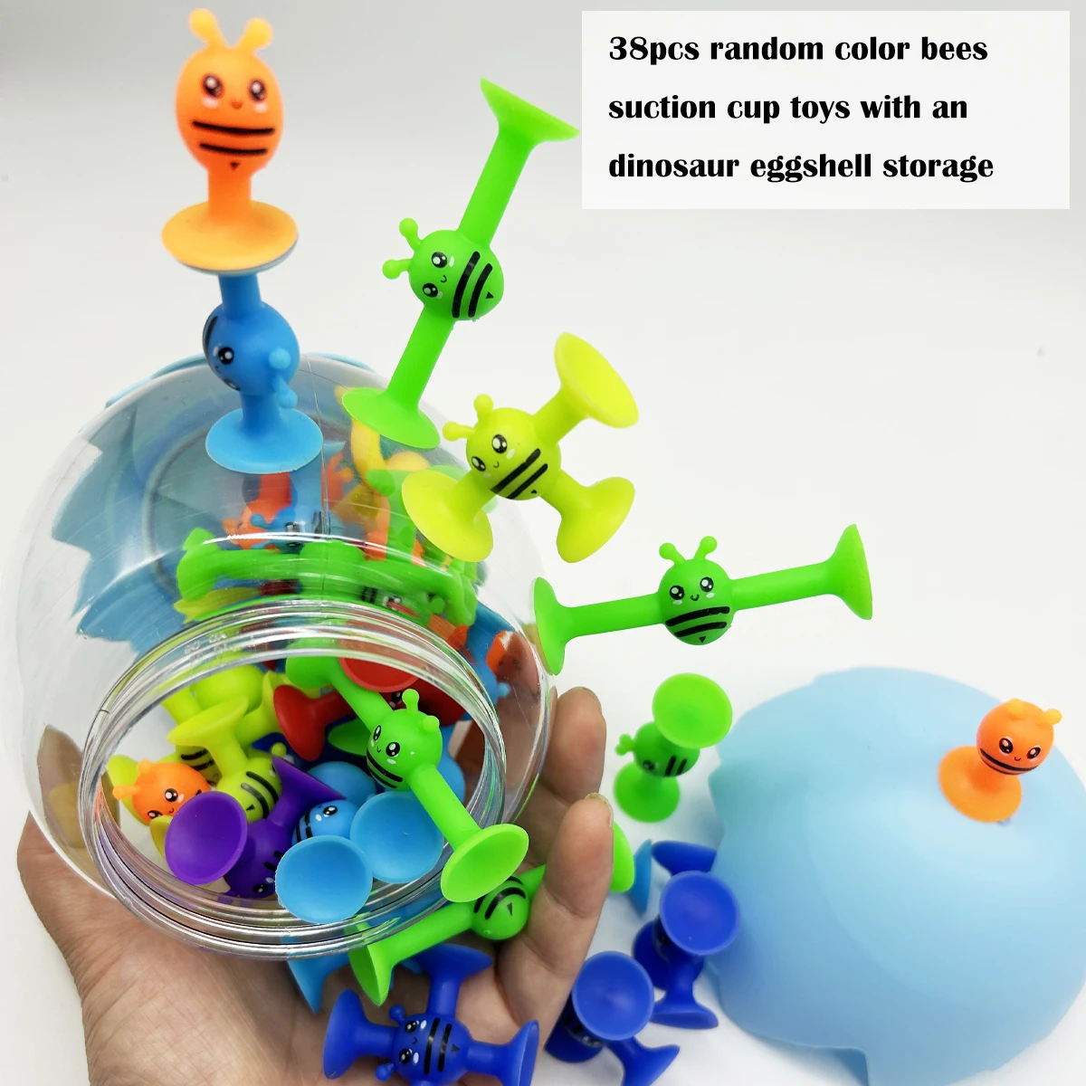 38pcs Bees Suction Cup Toys With Dinosaur Eggshell Storage, Bath Window Travel Toys,Parent-child Interactive Game,Gift for Kids