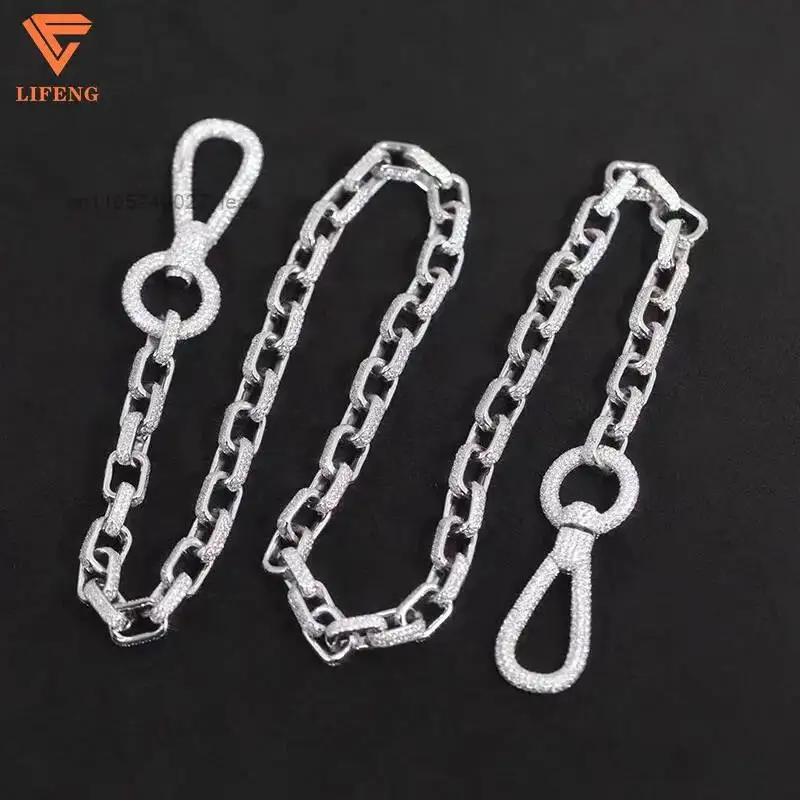 New Arrival Fashion Jewelry White Gold Plated Universal Button S925 Iced Out Vvs Moissanite Hip Hop Cuban Chain Necklace