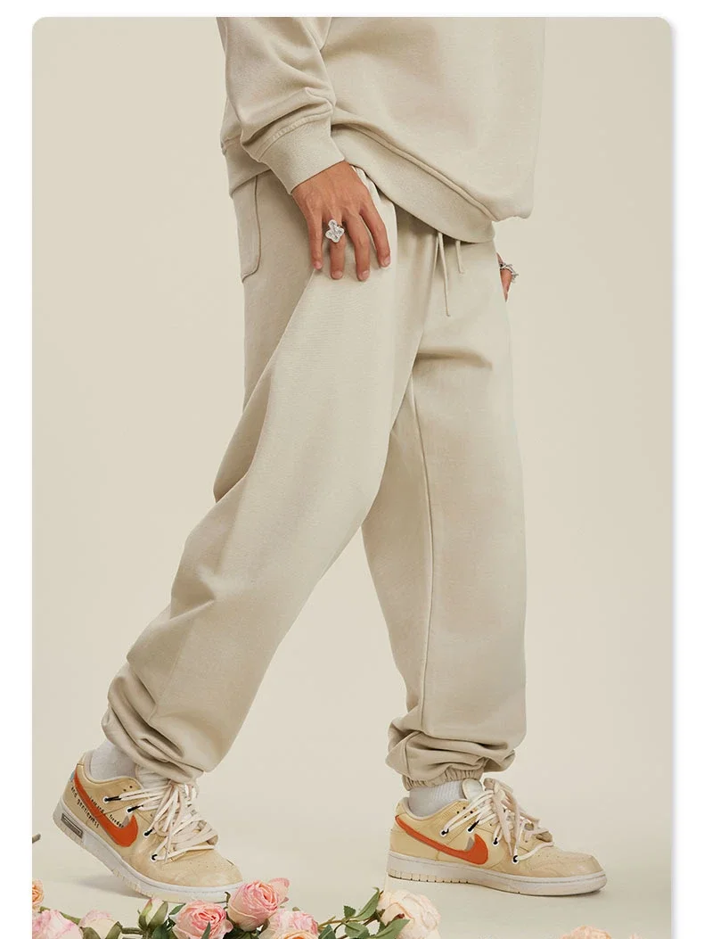 

Men Pants Long Pant Casual Loose Solid Straight Trousers Regular Splice Simple Pocket High Elastic Waist Lace Up Autumn 2025