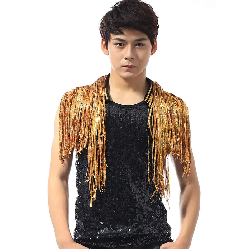 Beyonce Bar Singer DS Costume Men'S Flash Drill Super Long Fringe Tassel Vest Jacket Men Rave Clothes Jazz Sequin Tops DNV10064