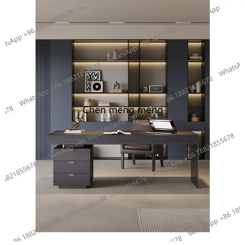 

New Italian minimalist desk modern study smoked wood solid wood computer desk writing desk