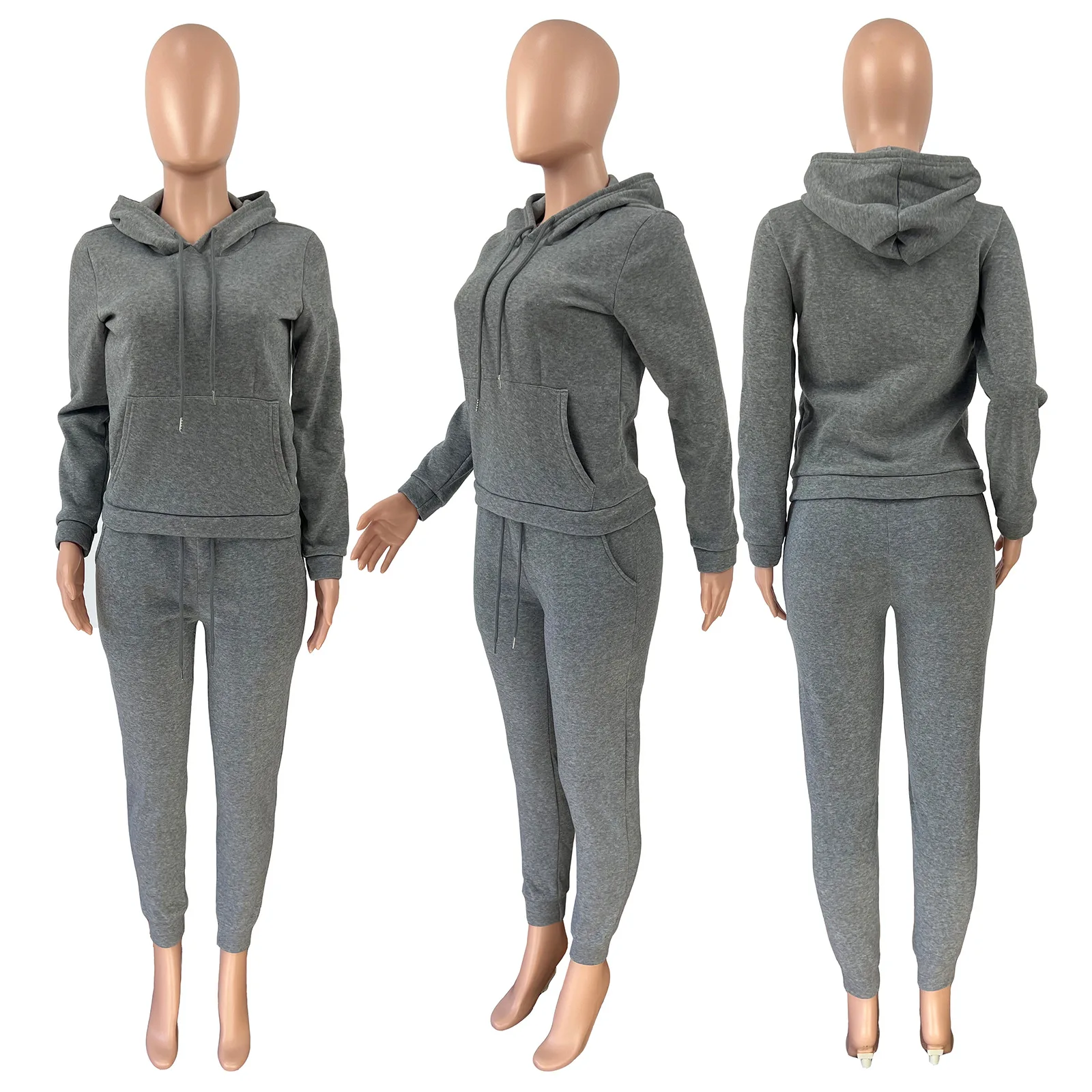 Thicken Fleece Hoodie Two-piece Set Women Overall Hoodie + Bodycon Sweatpants 2022 Winter Sports Jogger Bulk Item Wholesale Lots